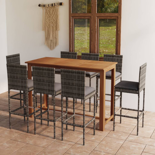 vidaXL 9 Piece Garden Bar Set with Cushions Grey