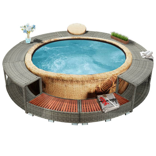 vidaXL Hot Tub Surround Grey Poly Rattan