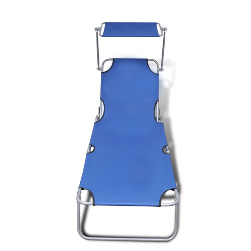 vidaXL Folding Sun Lounger with Canopy Steel and Fabric Blue