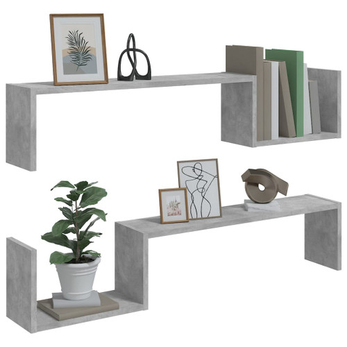 vidaXL Wall Shelf 2 pcs Concrete Grey 100x15x20 cm Engineered Wood