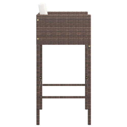 vidaXL Bar Stools 4 pcs with Cushions Brown Poly Rattan