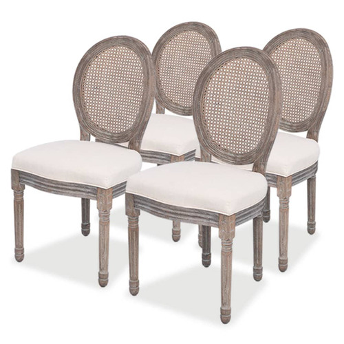 vidaXL Dining Chairs 4 pcs Linen and Rattan