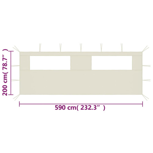 vidaXL Gazebo Sidewall with Windows 6x2 m Cream