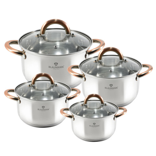 Blaumann Stainless Steel 8 Pieces Cookware Set Silver