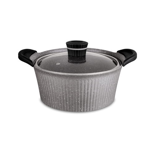 Vague Die Cast Aluminium Grey Cooking Pot 24 cm with 2 Silicone Handle Cover