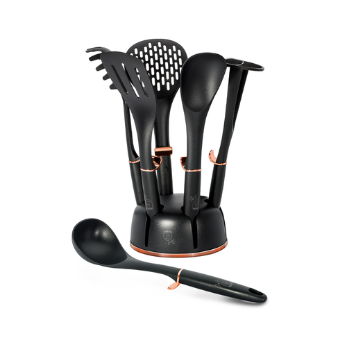 Berlinger Haus 7 Pieces Kitchen Tool Set with Stand Black Rose Gold Collection
