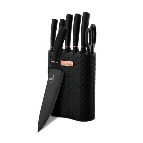 Berlinger Haus 7 Pieces Knife Set with Stand Black Rose Gold Collection