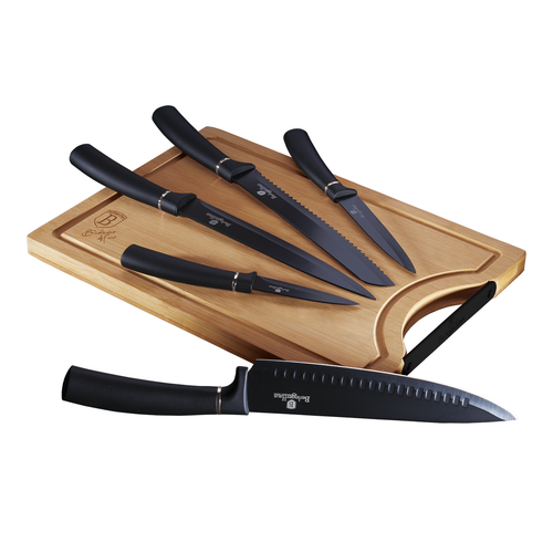 Berlinger Haus 6 Pieces Knife Set with Bamboo Cutting Board Black Collection
