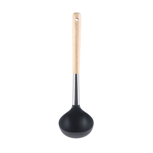 Vague Silicone Grey Silicone Soup Ladle with Oak Wood Handle