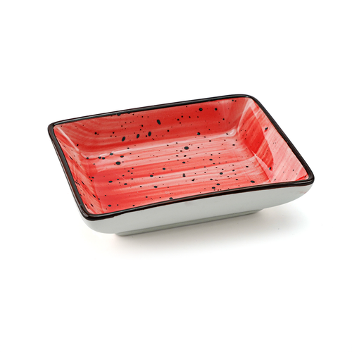 Porceletta Red Color Glazed Porcelain red Rectangular Dish 3.5"