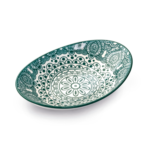 Che Brucia Arabesque Green Porcelain Oval Bowl 17.75 cm / 7"