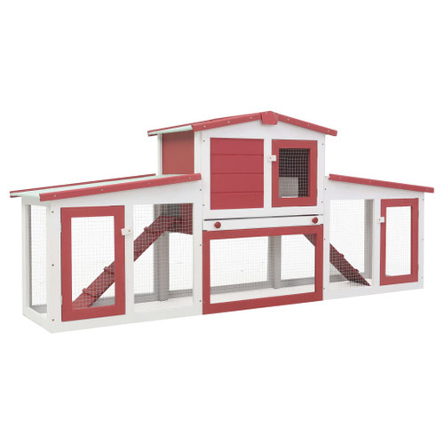 vidaXL Outdoor Large Rabbit Hutch Red and White 204x45x85 cm Wood