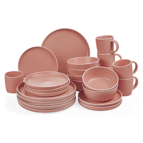 Decopor 24 Pieces Matte Pink Stoneware Dinnerware Set