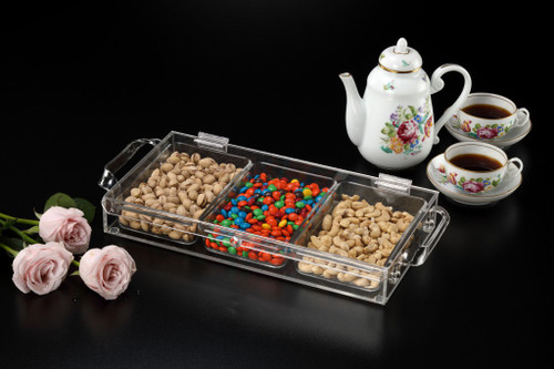 Vague Acrylic Laser Serving Tray with 3 Compartment 39 cm