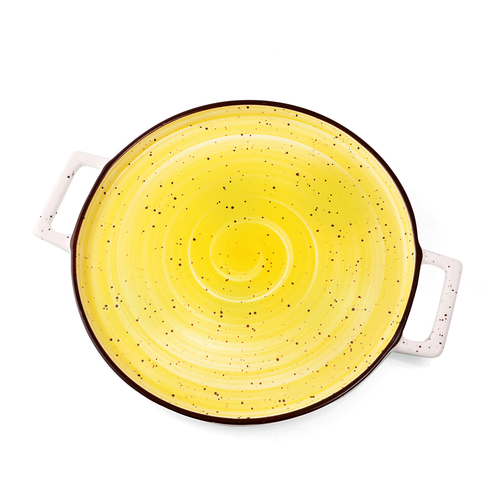 Porceletta Yellow Color Glazed Porcelain Yellow Pizza Plate 32 cm / 12"