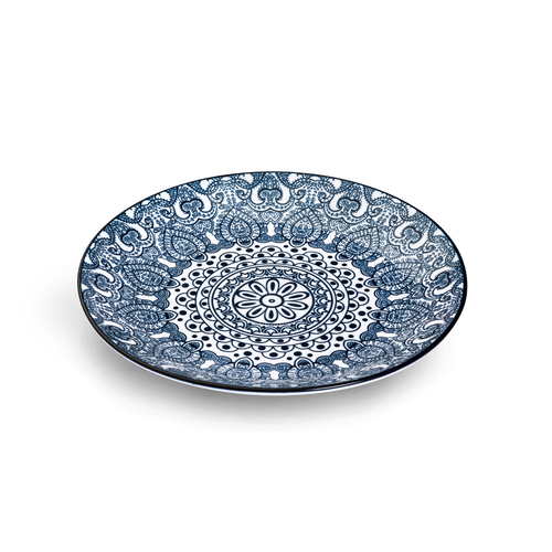 Che Brucia Arabesque Blue Porcelain Round Plate 9"