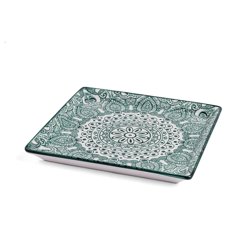 Che Brucia Arabesque Green Porcelain Square Plate 18 cm / 5"