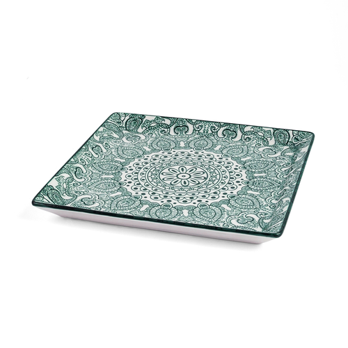 Che Brucia Arabesque Green Porcelain Square Plate 22 cm / 9"