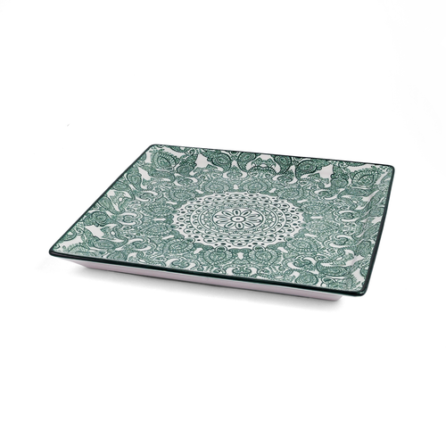 Che Brucia Arabesque Green Porcelain Square Plate 26 cm / 10"
