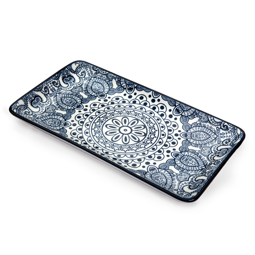 Che Brucia Arabesque Blue Porcelain Rectangular Plate 22.5 cm / 9"