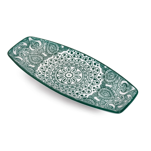 Che Brucia Arabesque Green Porcelain Boat Shape Plate 10"