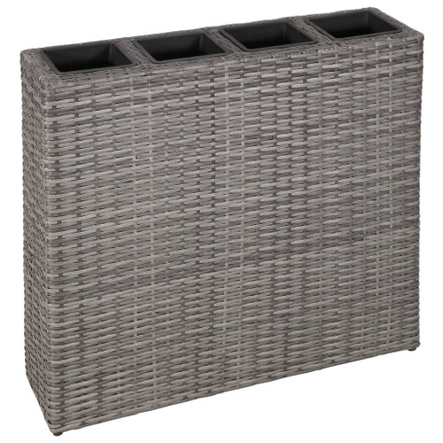 vidaXL Garden Raised Bed with 4 Pots Poly Rattan Grey