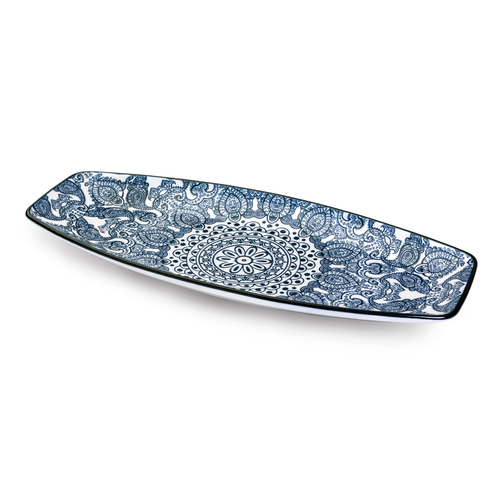 Che Brucia Arabesque Blue Porcelain Boat Shape Plate 14"