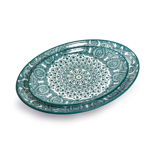 Che Brucia Arabesque Green Porcelain Oval Plate 8"