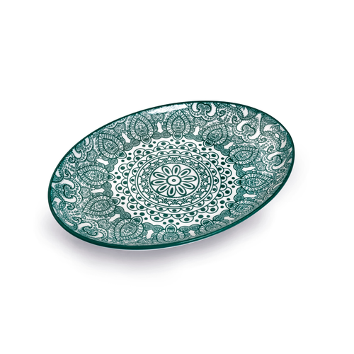 Che Brucia Arabesque Green Porcelain Oval Plate 25.4 cm / 10"