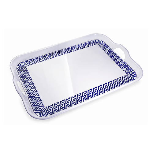 Vague Melamine 2 Handle Tray Blue Line 20.5"