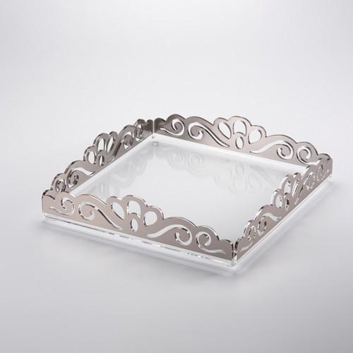 Vague Acrylic Square Laser Tray 35 cm x 7.5 cm Silver Bronzing