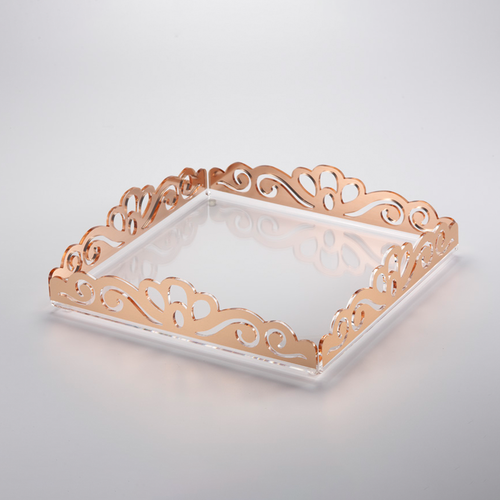 Vague Acrylic Square Laser Tray 35 cm x 7.5 cm Gold Rose Bronzing