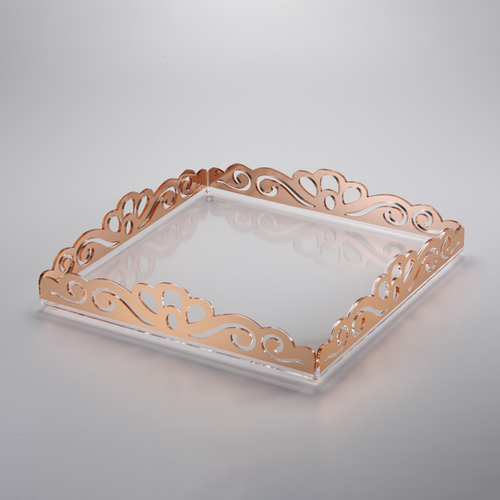 Vague Acrylic Square Laser Tray 40 cm Rose Gold Bronzing