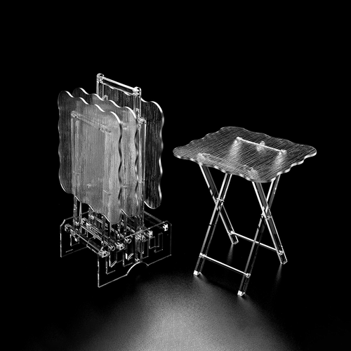 Vague Acrylic 4 Tables with Stand Set Silver Border