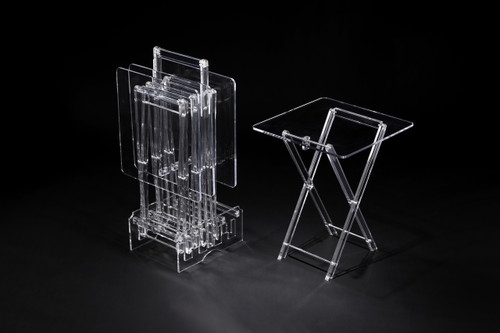 Vague Acrylic 4 Square Coffee Tables with Stand Set