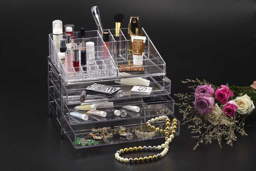 Vague Acrylic Cosmetic Jewelery Box 3 Drawer 37 cm