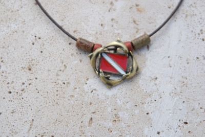 Circling Dolphins with Dive Flag - Antique Brass