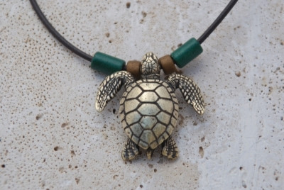 Sea Turtle Necklace - Antique Brass