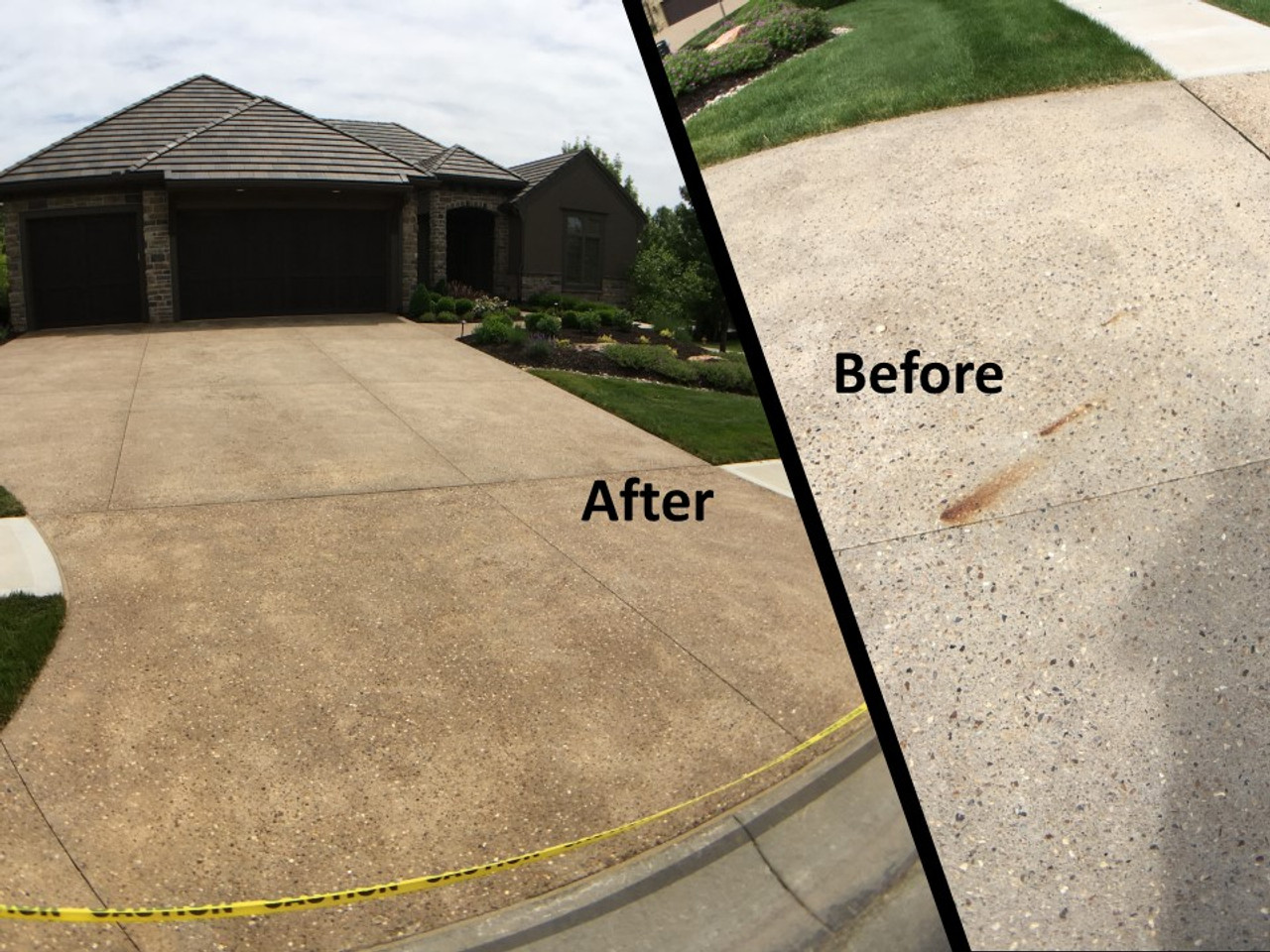 Rust stain removed on an exposed aggregate concrete driveway