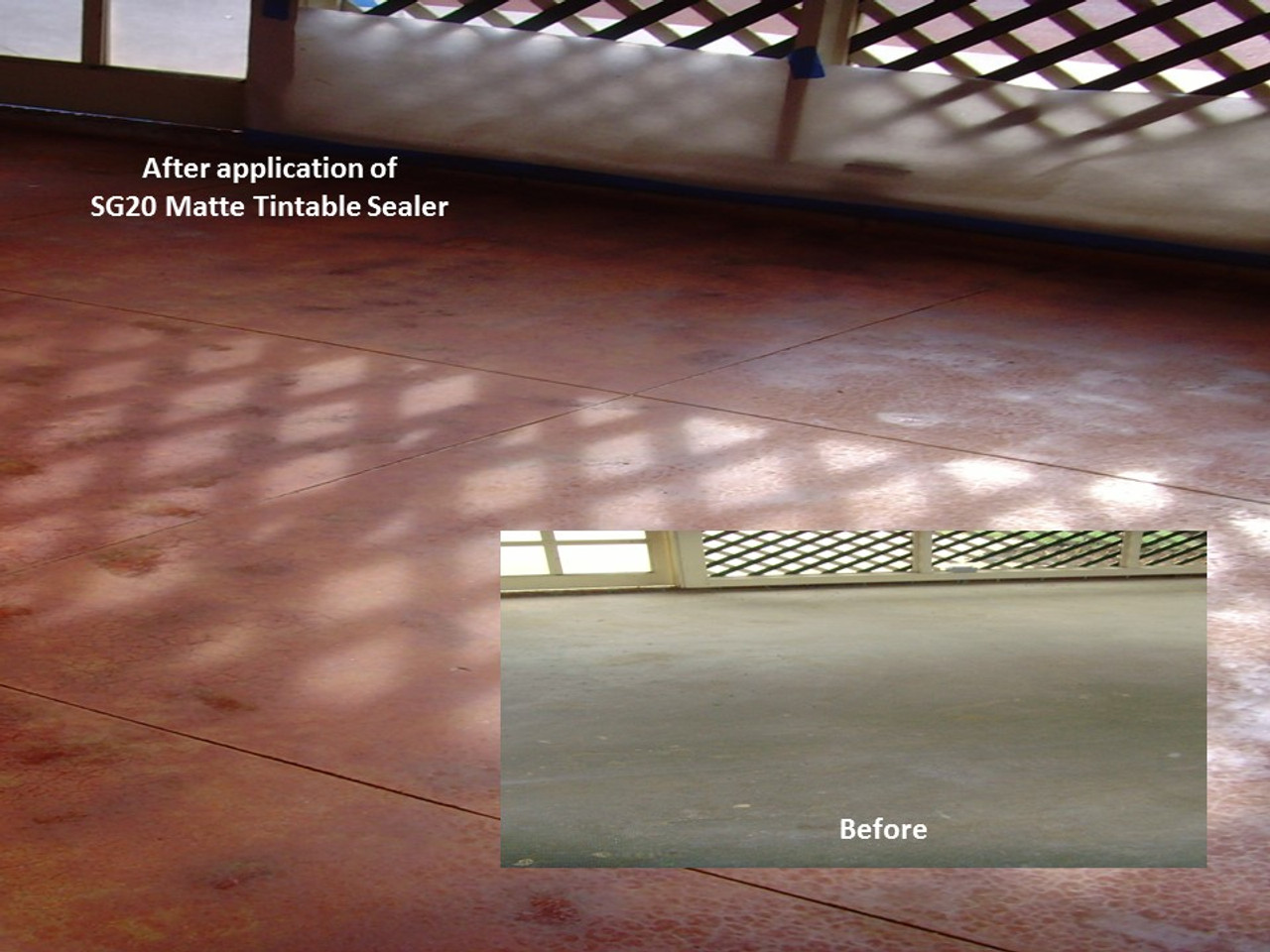 Inside plain concrete patio restore with SG20 SealGreen Tintable Sealer