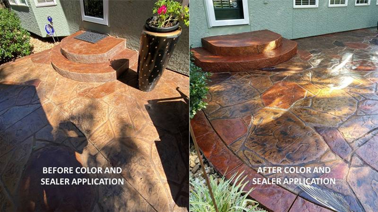 stained concrete patio before and after