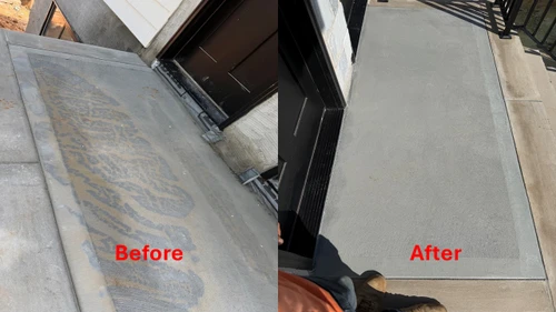 The new concrete pour was covered with plastic, which caused staining. SealGreen sealer can be mixed with color to hide the stains while leaving the concrete with a natural-looking, matte, non-slip finish.