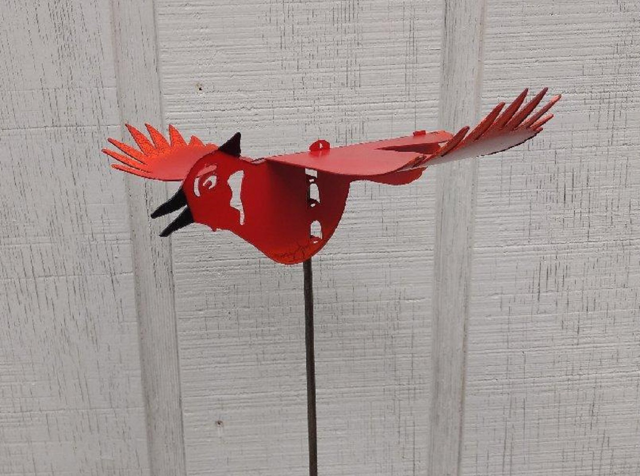 Handcrafted Kinetic Metal Yard Art Cardinal Red Garden