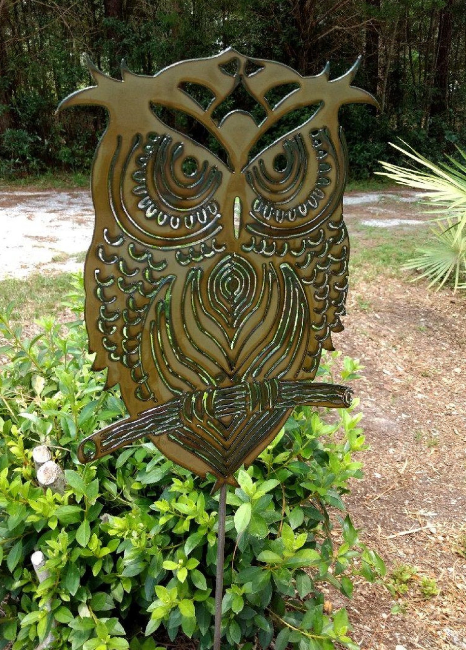 Handcrafted Metal Yard Art Owl Garden Stake