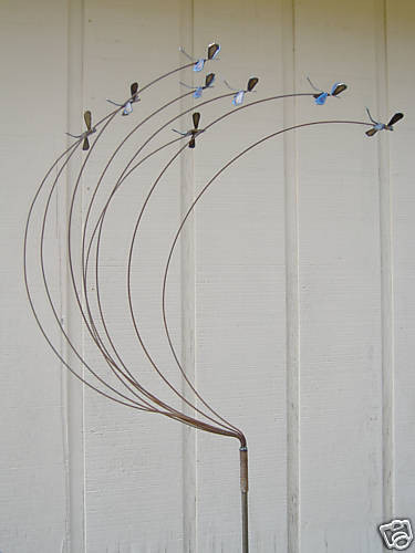Metal Yard Art Dragonfly Sculpture with 8 Dragonflies