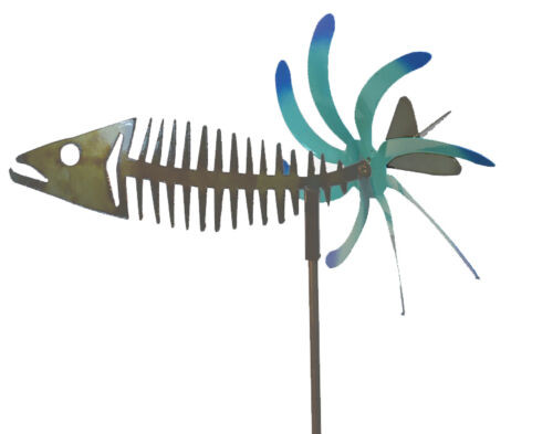Handcrafted Kinetic Metal Yard Art Fish Spinner Double Motion