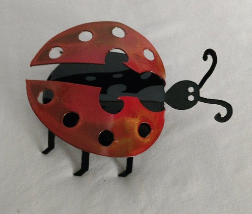 Set of 2 Black and Red Handcrafted Metal Ladybug Garden Art