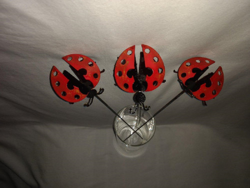 Handcrafted Metal Red Black Ladybug Garden Plant Sticks Group of 3