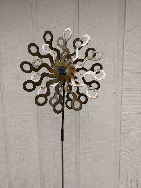 Handcrafted Kinetic Metal Yard Art Circle Double Motion Spinner Natural 