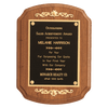 9" x 12" American Walnut Rounded, Scalloped Corner Plaque with Decorative Gold Scrolls and a Gold Border Black Laser Engravable Plate